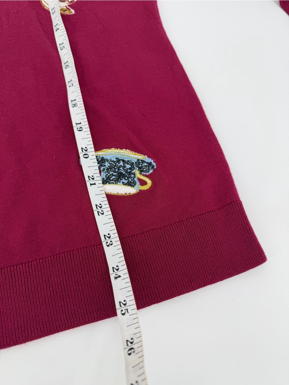 Talbots Teacup Sweater Women L NWT Magenta Embroidered Novelty Knit Preppy Twee - Picture 9 of 10